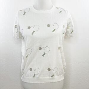 Minnie Rose Pickleball Frayed Edge Athletic Lightweight Sweater Tee 8699 White X